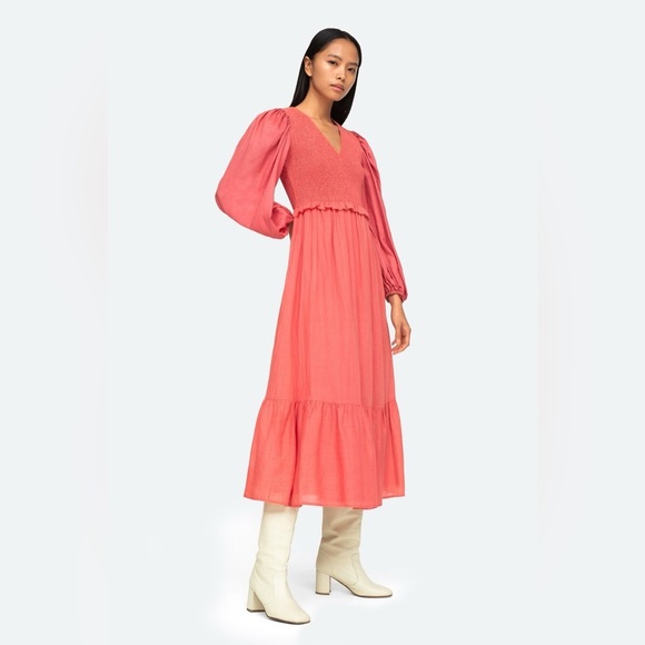Sea New York Dresses & Skirts - Sea NY Pink Long Sleeved Hattie Ramie Smocked Dress in Sorbet Ruffled